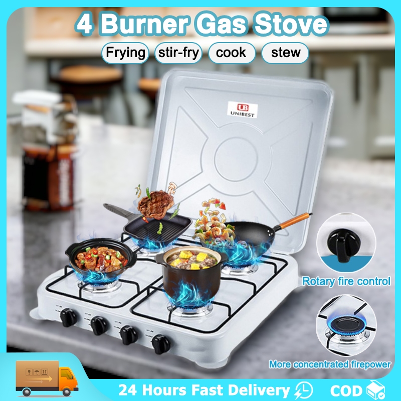 Unibest Portable 4BURNER Gas Stove With Cover Stainless Stove NG/LPG