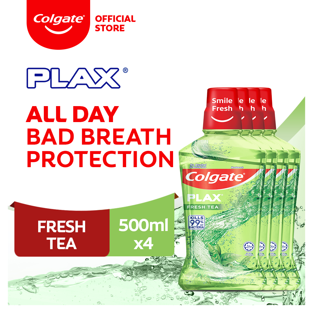 Colgate Plax Antibacterial Mouthwash - Fresh Tea, No-Alcohol, Long ...