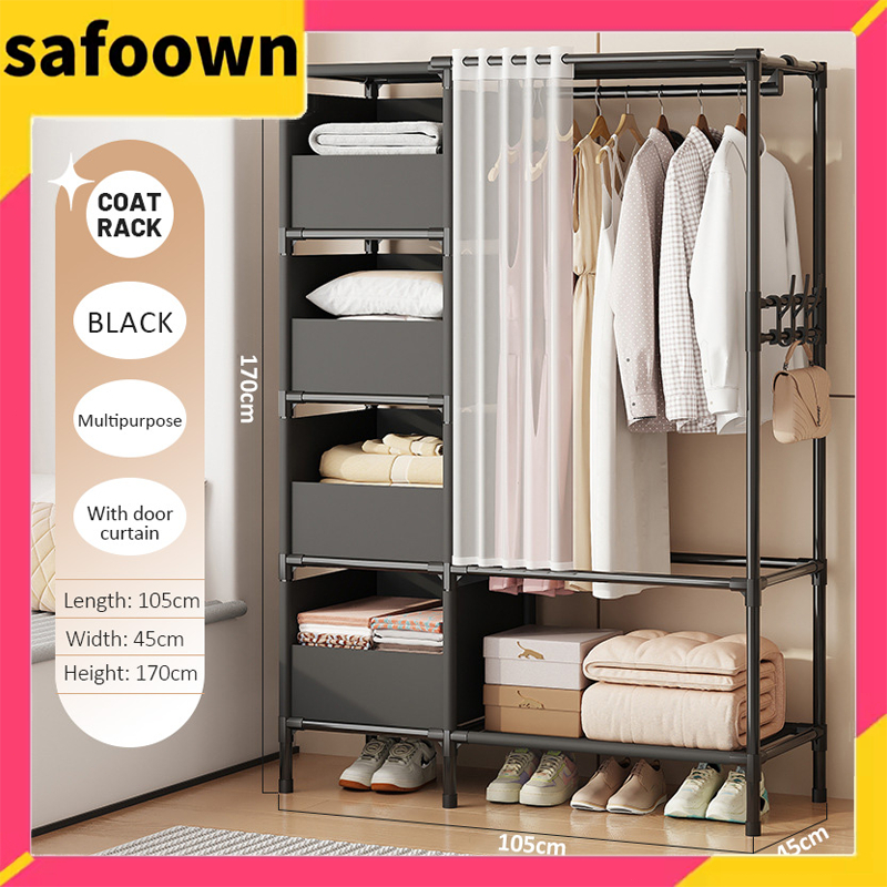 🪄COD🪄Dustproof Wardrobe Clothes Rack with Curtain Multifunction