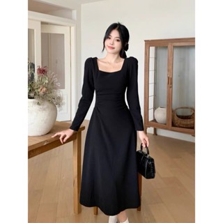 Plain black dress long sleeve sale