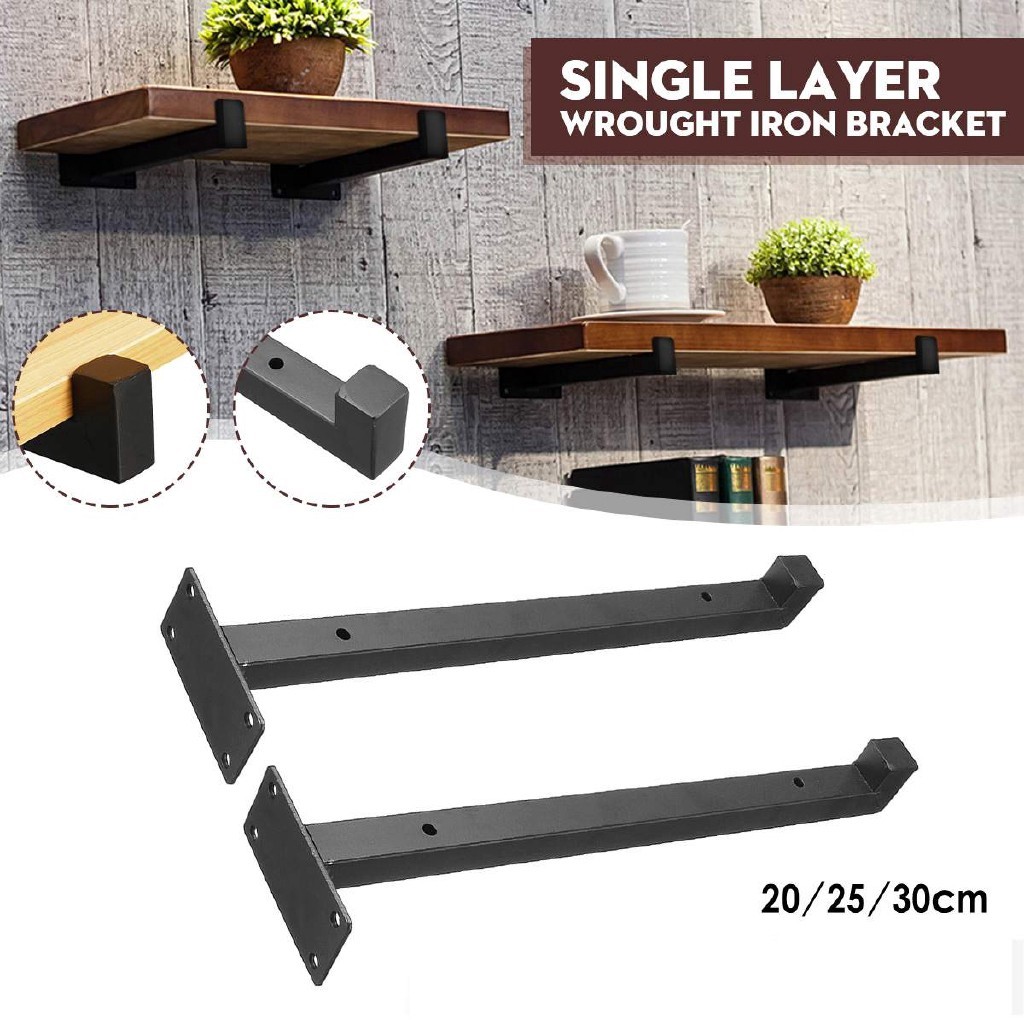 2pcs Wrought Iron Bracket Shelf Heavy Duty Industrial Iron Floating ...