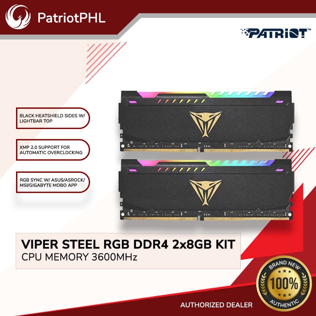 Patriot 8GB Viper Steel DDR4 3600 MHz UDIMM Memory Module