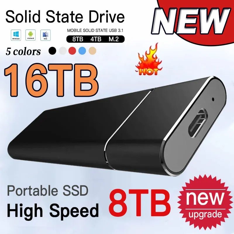 20TB External Hard Drives 16TB Mobile Solid State Drive USB 3.1 Data