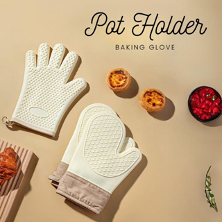 2pcs Kitchen Potholders Pad and Stove Oven Gloves Set Mitts Heat Resistant  Thermal Anti-heat Take Hot Pot Cooking Baking Gloves