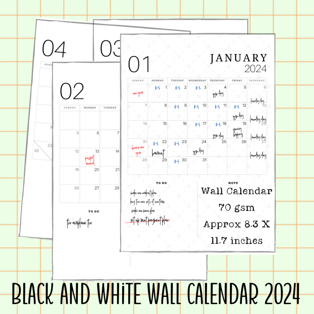 Black and White Wall Calendar 2024 Planner | Shopee Philippines