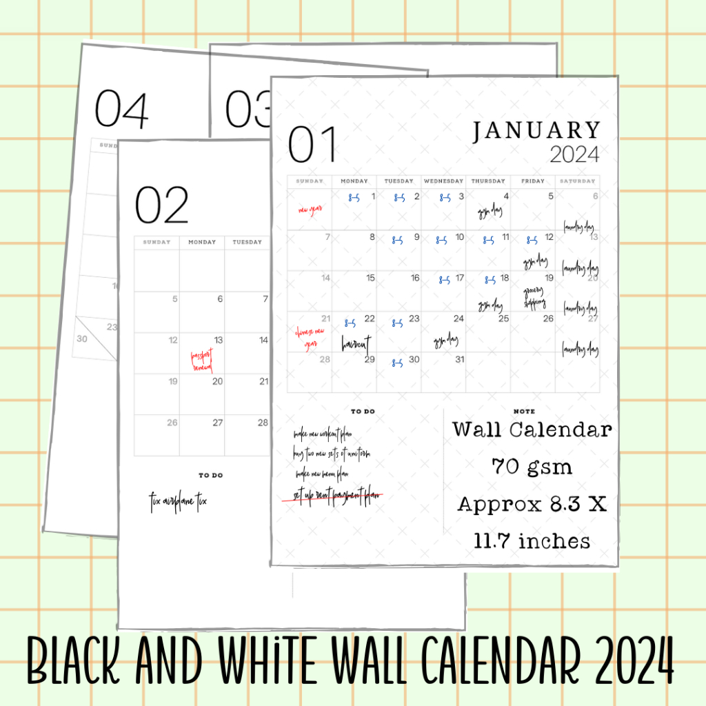 Black and White Wall Calendar 2024 Planner Shopee Philippines