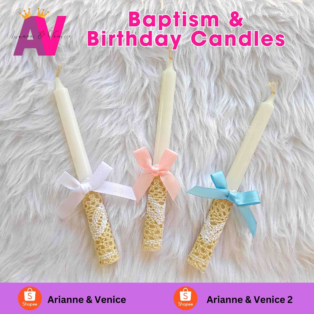 Baptism Candle with Ribbon Christening Birthday Debut Baptismal Candles