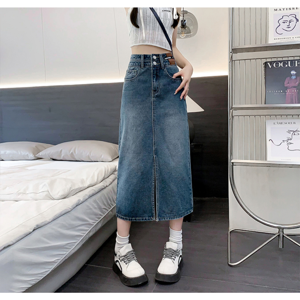 Korean plus size Midi Denim Skirt Vintage Wash Maong Jeans Korean Style ...