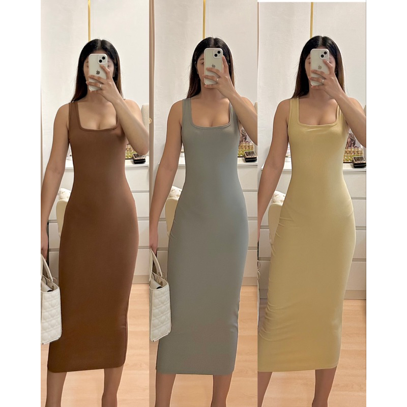 Square Neck Bodycon Dress High Quality Limited Color [Ribknit