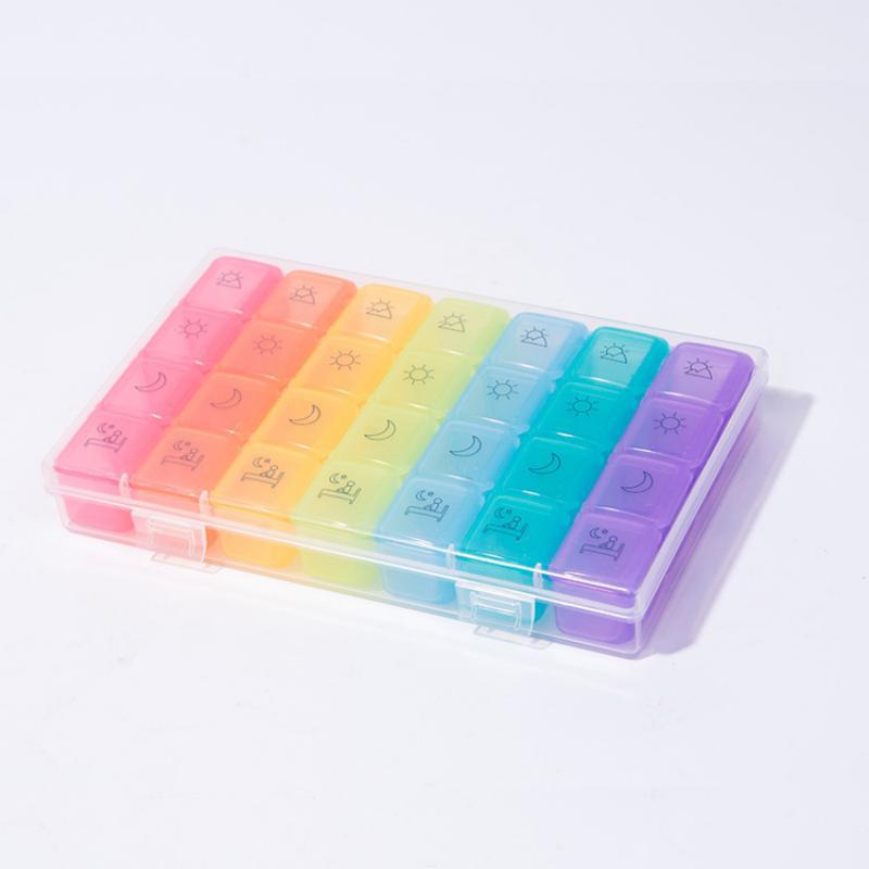 7-Day Dispensing Button Portable One Week Large Capacity 28 Compartment ...