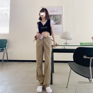 korean fashion women trendy dupe pants wide leg casual outfit two side  fitting