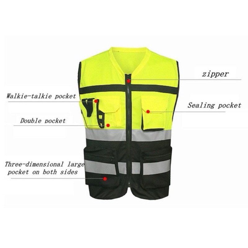 （COD）7 Pocket Class 2 High visibility Zipper front safety vest with ...