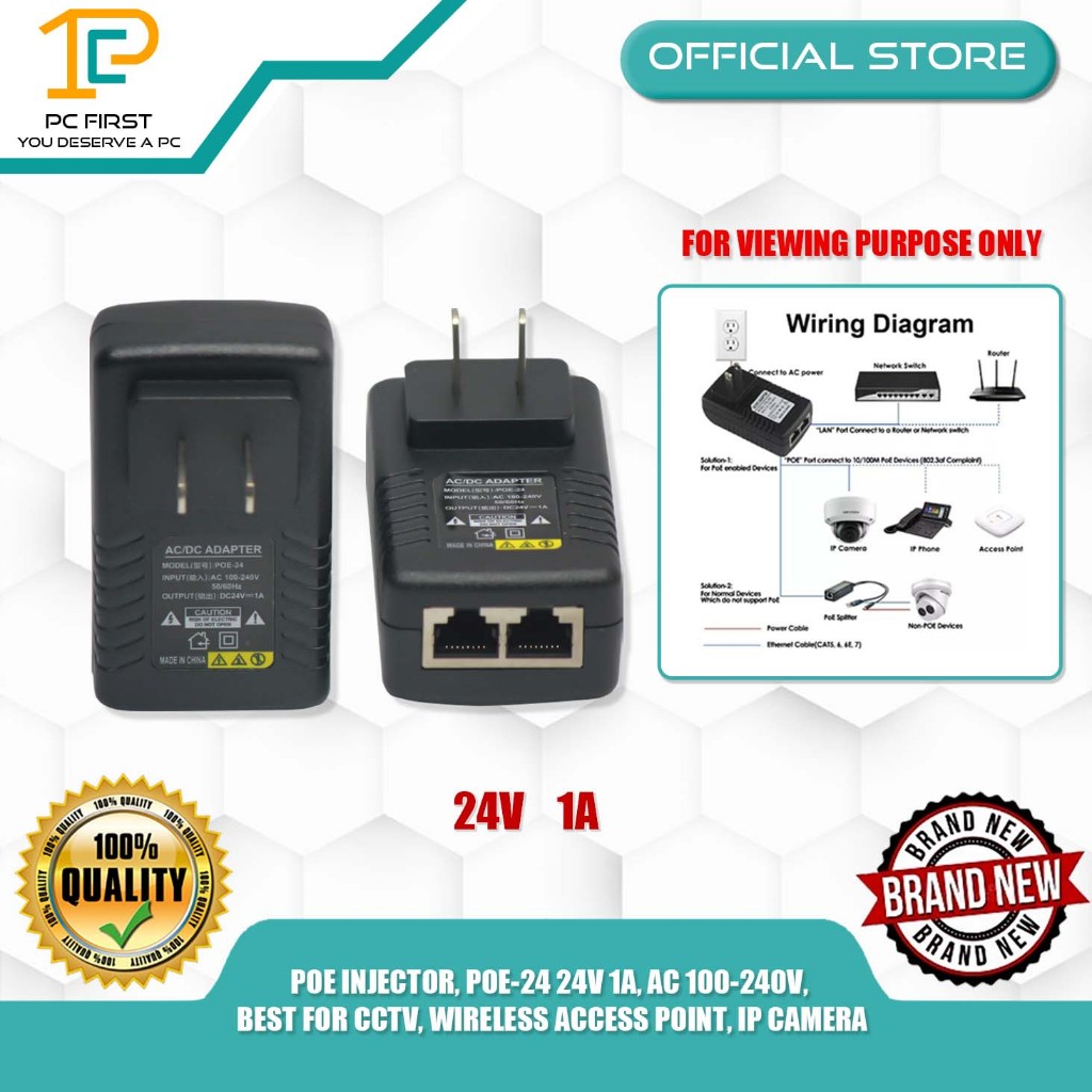POE INJECTOR, POE-24 24V 1A, AC 100-240V, BEST FOR CCTV, WIRELESS ...