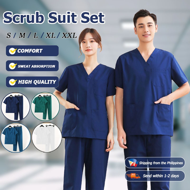 【Tops and Pants】Scrub Suit Set Scrub Suit Plus Size Scrub Suit White