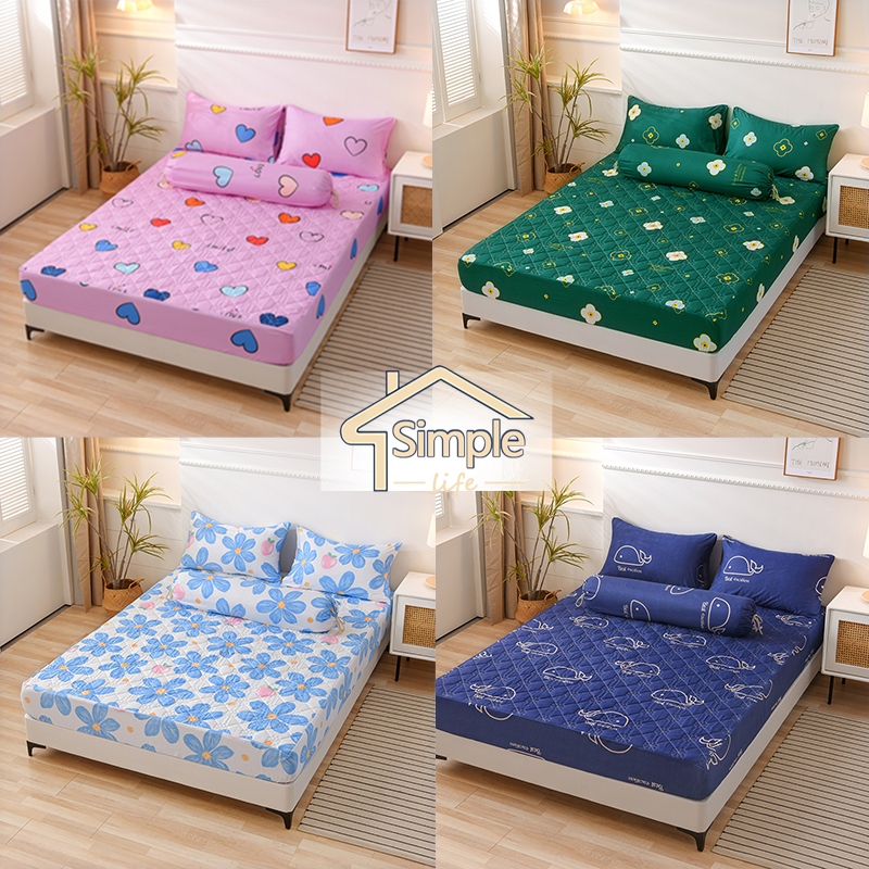 Bedsheet Canada Cotton Beddings Set 3in1 Quilted Fitted Bedsheet Mattress Single/Double/Queen