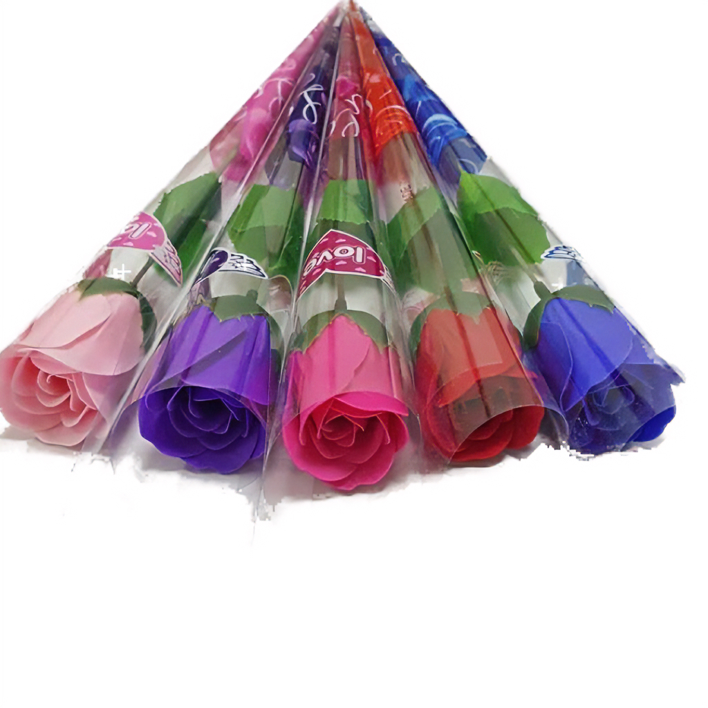 TS Single Soap Rose Plastic Artificial Flower for Valentine's Day Fake