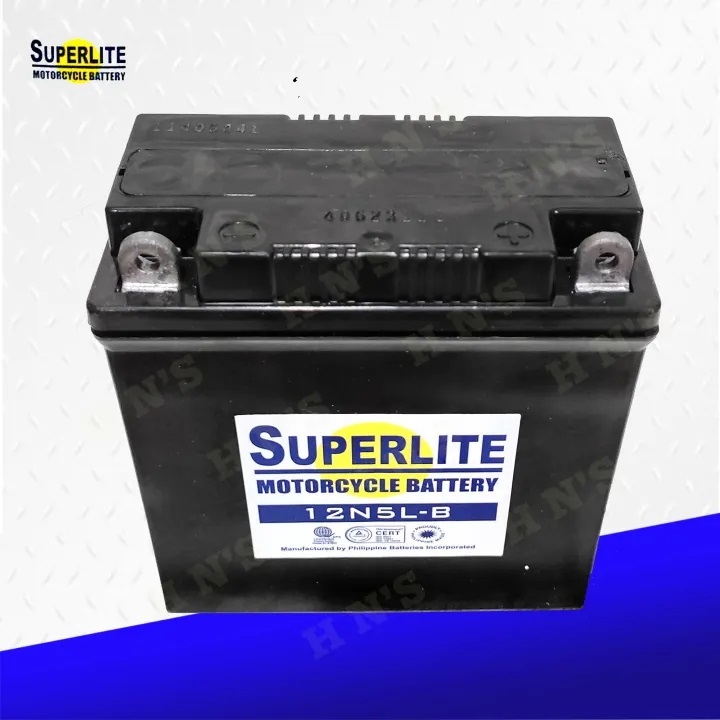 SUPERLITE 12N5L-BS Maintenance Free Motorcycle Battery ( 12N5-3B ...