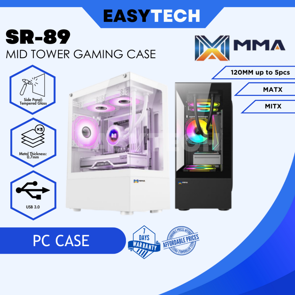 EASYTECH | MMA SR 89 MITX MATX Gaming PC Case Black and White (NO FAN ...