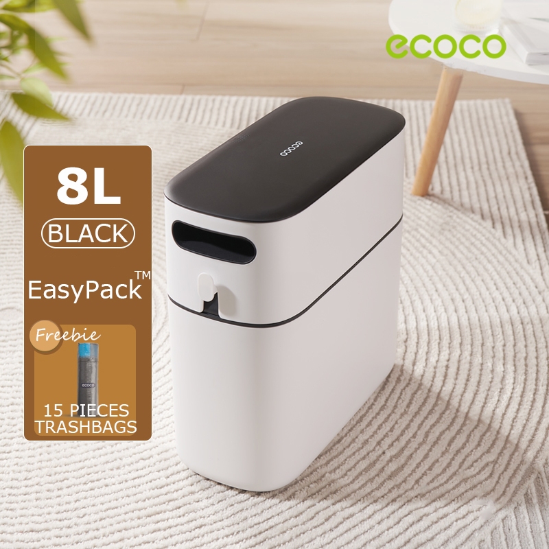 Ecoco Narrow Trash Bin with Cover Aesthetic 8L 12L Large Capacity Trash