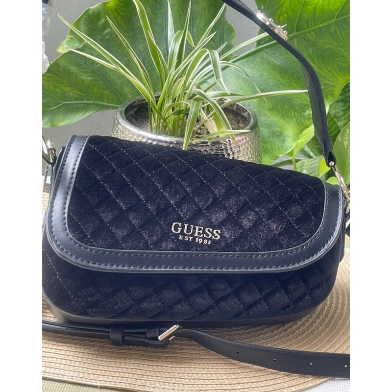 GUESS US Black 2 way Velvet Hand Crossbody Bag Arrived from US