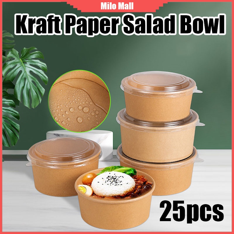 25pcs Disposable Paper Bowl Kraft Salad Bowl Biodegradabl | Shopee ...