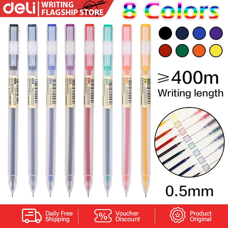 Deli Gel Pen Ballpen Black 0.5mm Tip Transparent Frosted Color Gel Pen