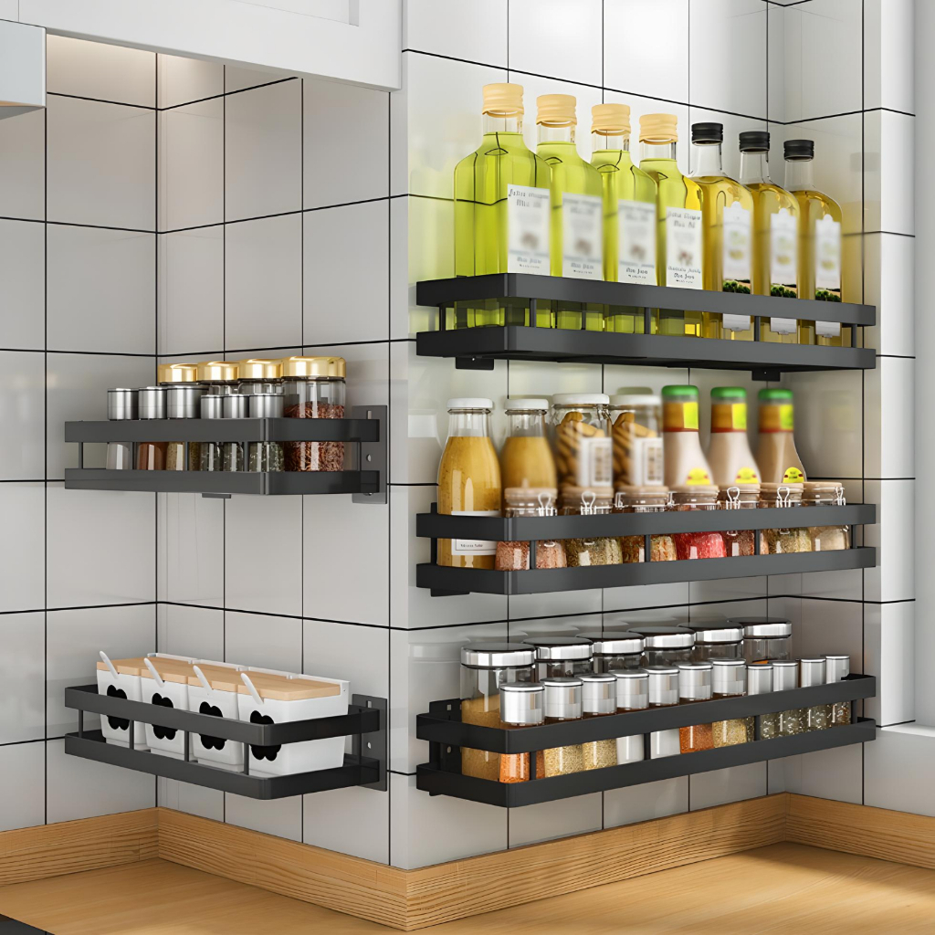 Fee Punching Storage Rack For Bathroom No Drilling Kitchen Spice Rack ...