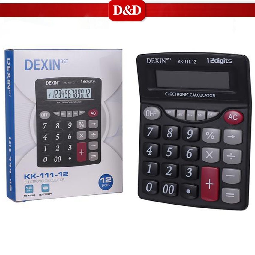 DEXIN KK-111-12 12-Digits Electronic Calculator Plastic Keys Black ...