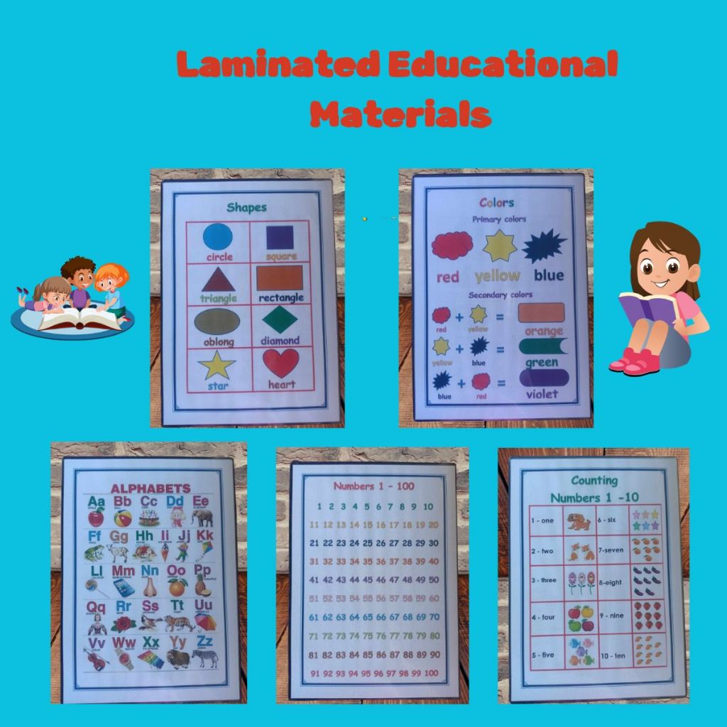 Laminated Educational Materials for Kids/ Alphabet, Numbers 1-100 ...