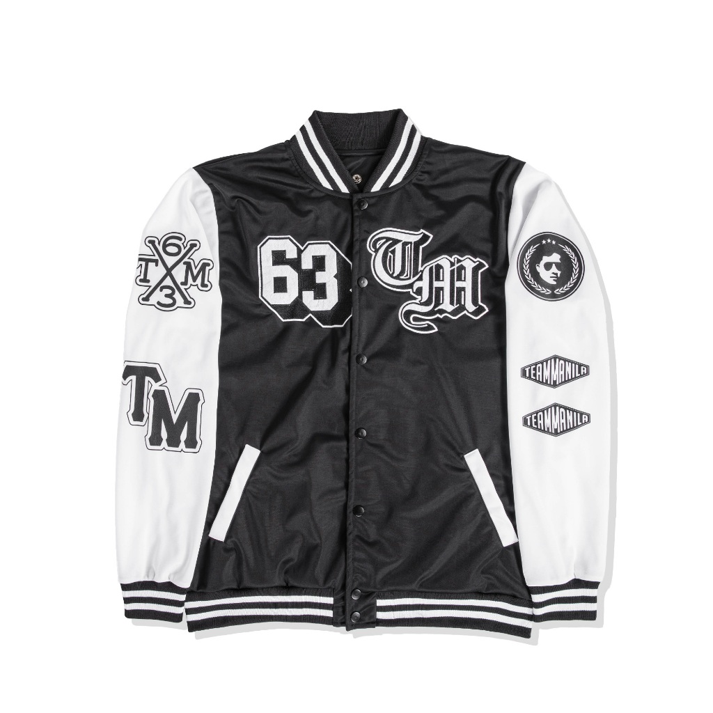 TEAM MANILA DOWNTOWN VARSITY JACKET BLACK/WHITE | Shopee Philippines