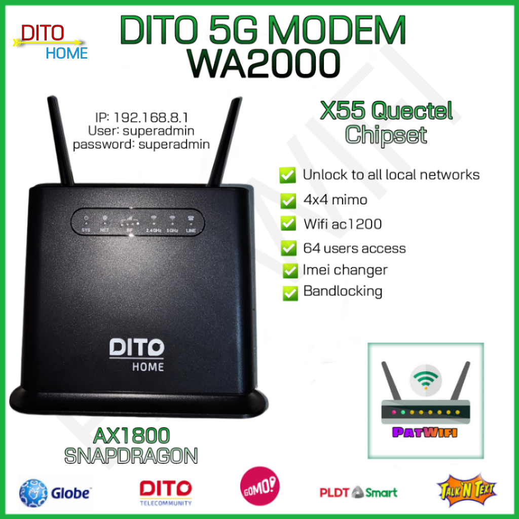 DITO 5G MODEM PREPAID WIFI WA2000 FIBER HOME | Shopee Philippines