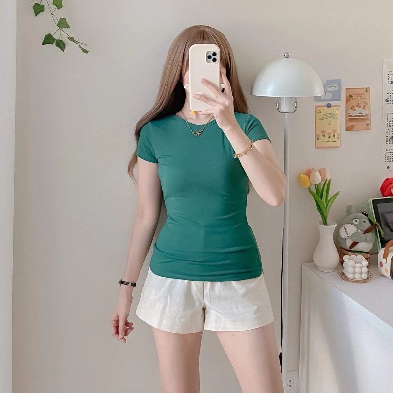 Basic Roundneck Full Length Shirt Double Lining Front Slimfit Top ...