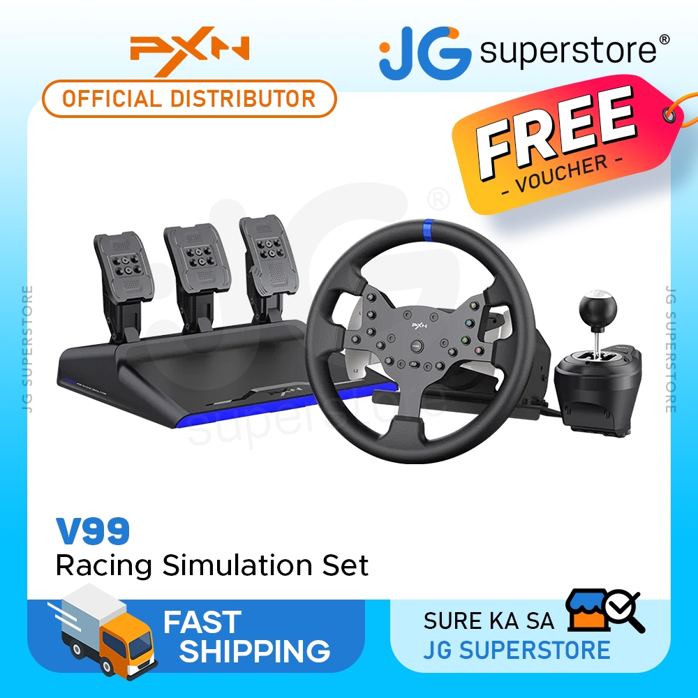 PXN V99 Racing Game Controller Set w/ Force Feedback Steering Wheel, 6 ...