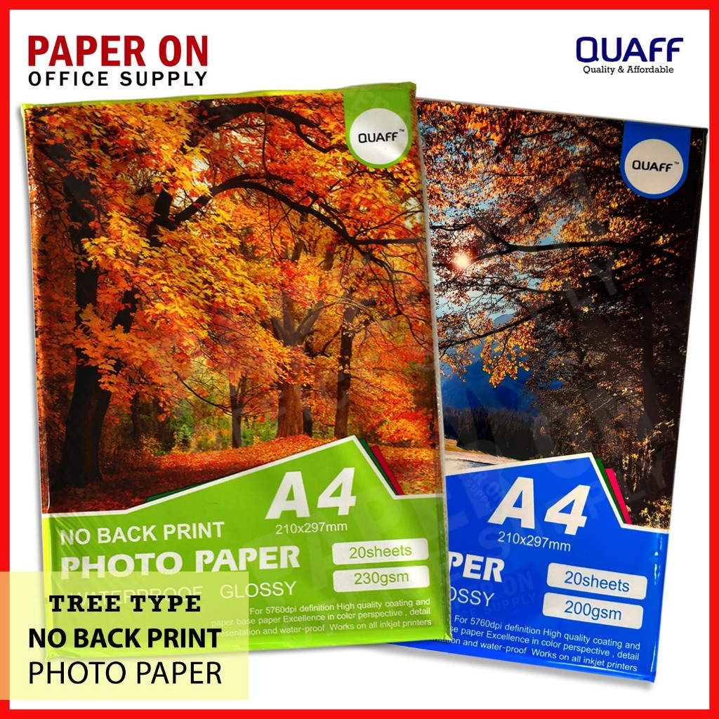 QUAFF Photo Paper Glossy A4 size (No Back Print 230gsm/200gsm) Shopee
