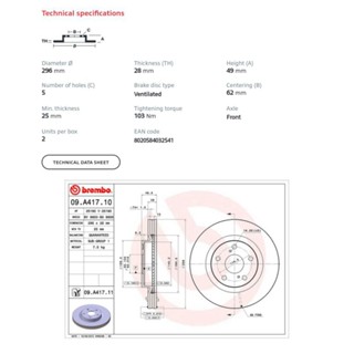 Brembo Prime Brake Rotor Disc (09.A417.11) (SET of 2 pcs) Front Toyota ...