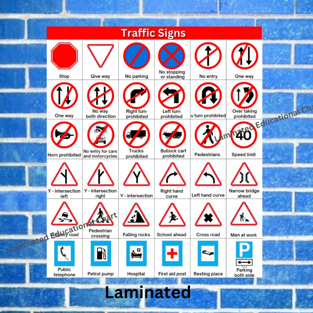 Laminated Traffic Road Signs, Road Safety Charts, Road Signs Charts for ...