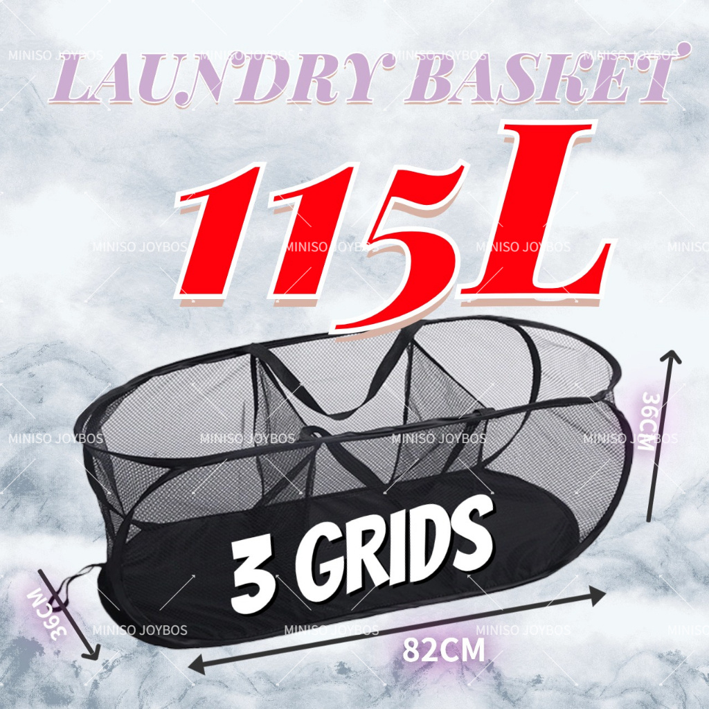 3 grids Dirty Clothes Laundry wash Basket Hamper Sorter Foldable Basket