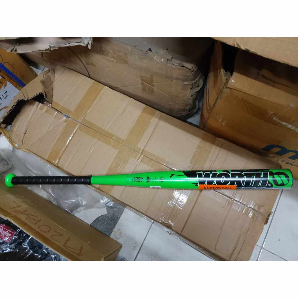 Batte De Softball Worth Mayhem 34" 26 Oz – Alliage, Couleurs Argent/noir/vert