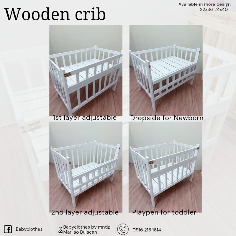 White adjustable dropside crib 22x36 & 24x40 Shopee Philippines