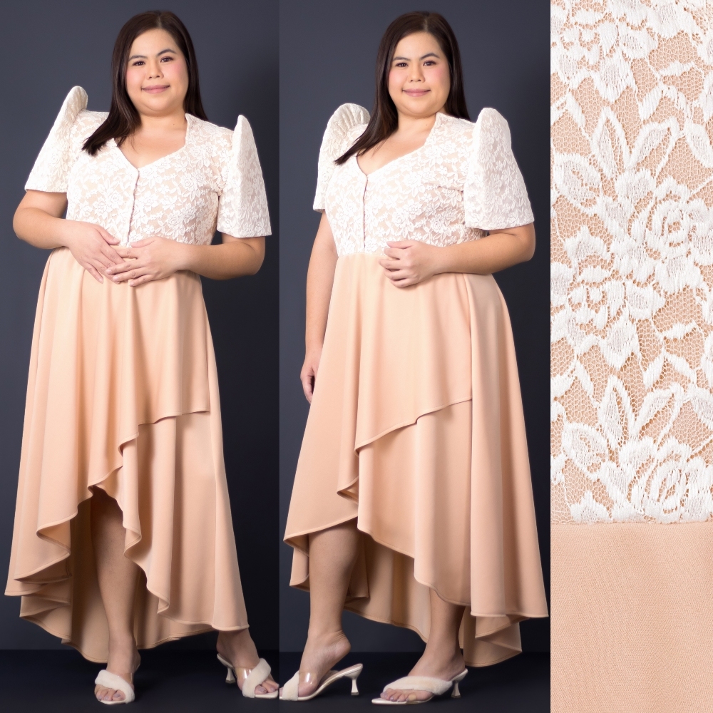 princess polly baby blue dress Filipiniana Long Gown Chiffon Serpentina Cut Beige/cream 