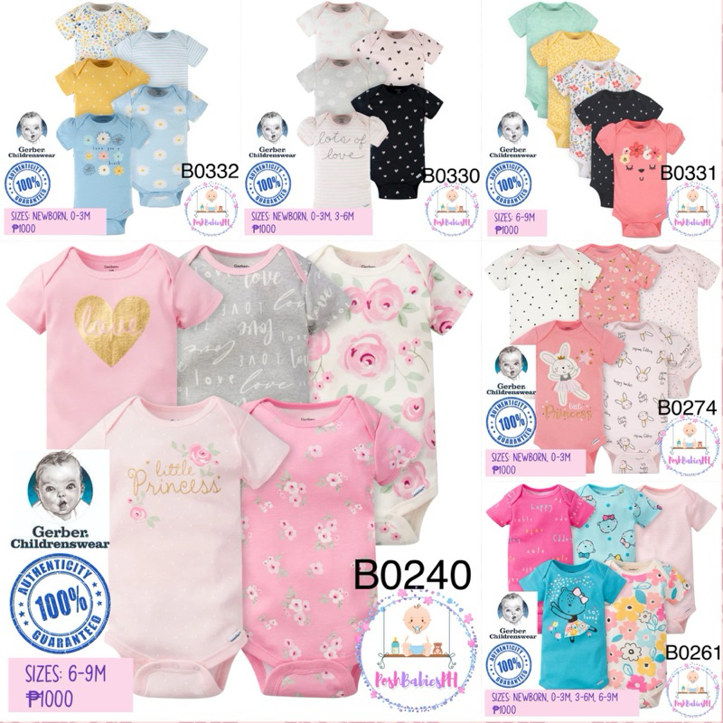 Modern Moments By Gerber Baby Girl Long Sleeve Onesies Bodysuit 3-6 Months / Floral Purple/Gold
