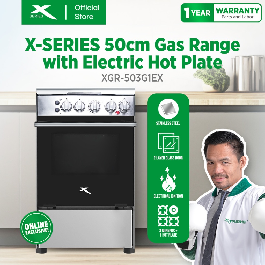 XSERIES 50cm Gas Range + 1Electric Hot Plate 3Gas Burner/Oven LPG
