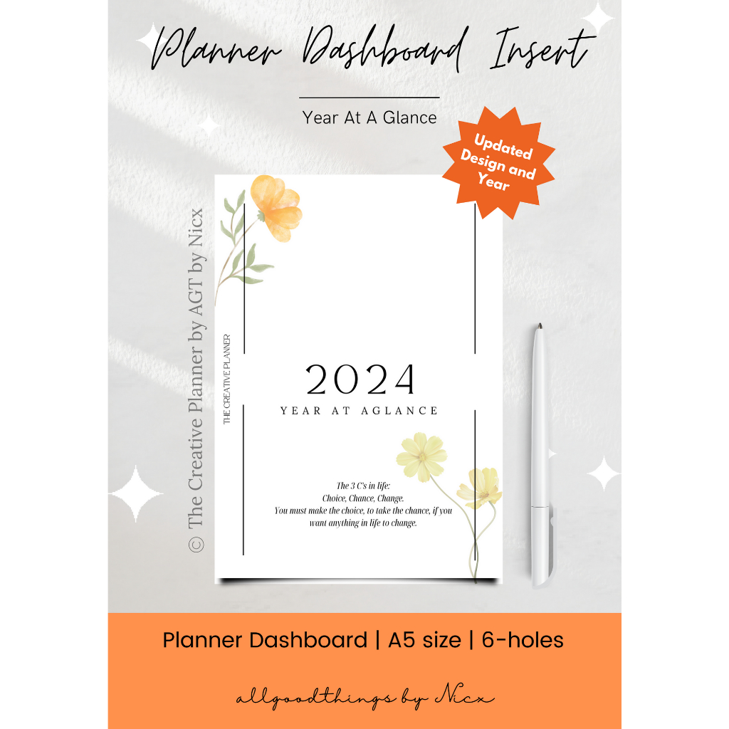 Dashboard Planner Insert Calendar - Year at a Glance | Shopee Philippines