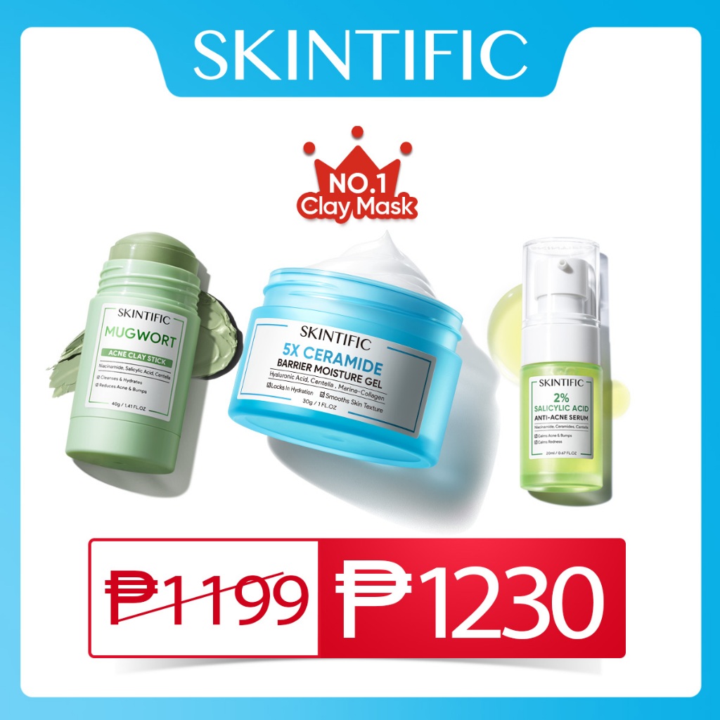 SKINTIFIC 3PCS Skin Care Set With Mugwort Clay Face Mask Moisturizer