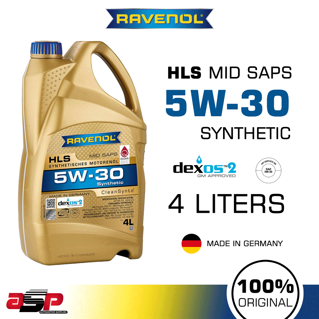 RAVENOL HLS 5W-30 Synthetic Dexos 2 Gas and Diesel Oil 4 Liters / 1 ...
