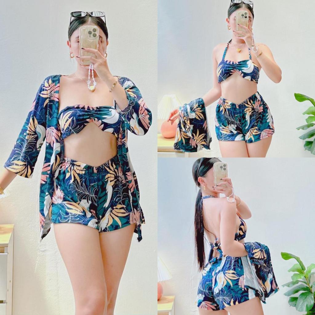 MOLLY Swimwear 3 in 1 Set Padded Bra Short and Kimono Shopee Philippines