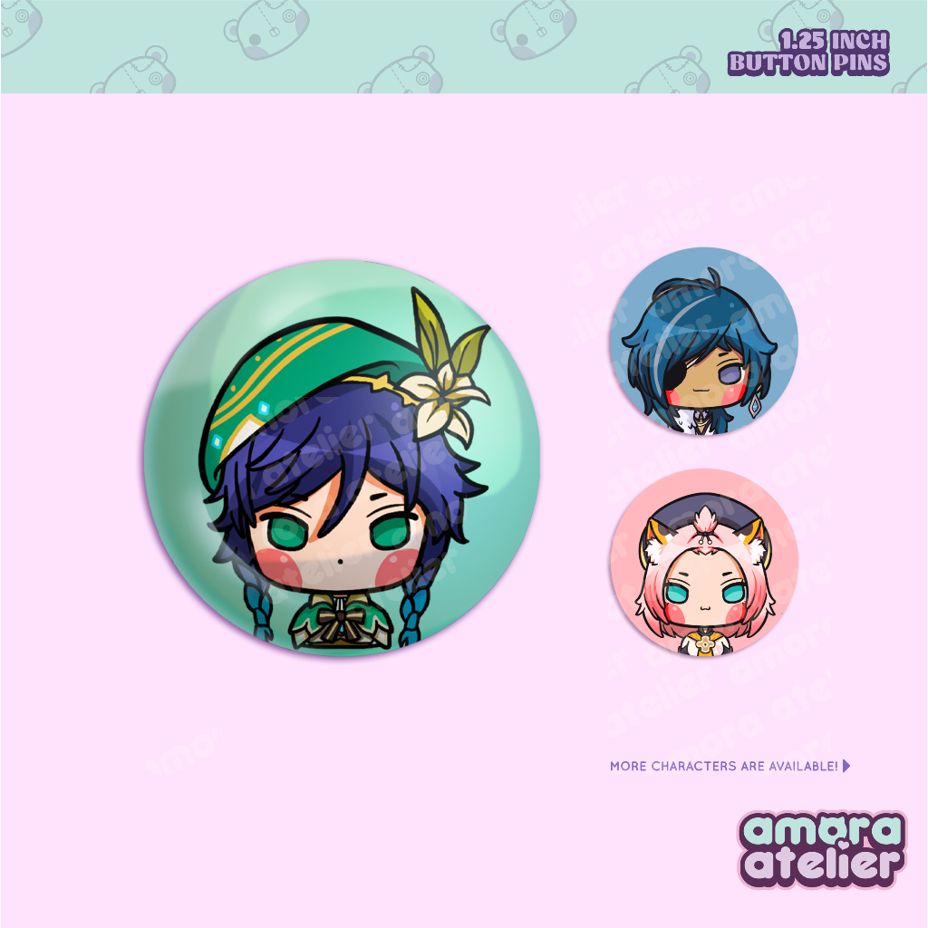 Button Pin Genshin Impact Mondstadt No. 2 Fan Art by Amora Atelier