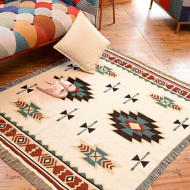 HALLOMALL Bohemian Style Tassle Carpet Cotton Linen Woven Throw Rugs ...