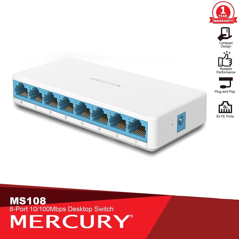 ARMY MERCURY MS108 | 8-Port 10/100Mbps Desktop Switch Hub Ethernet ...
