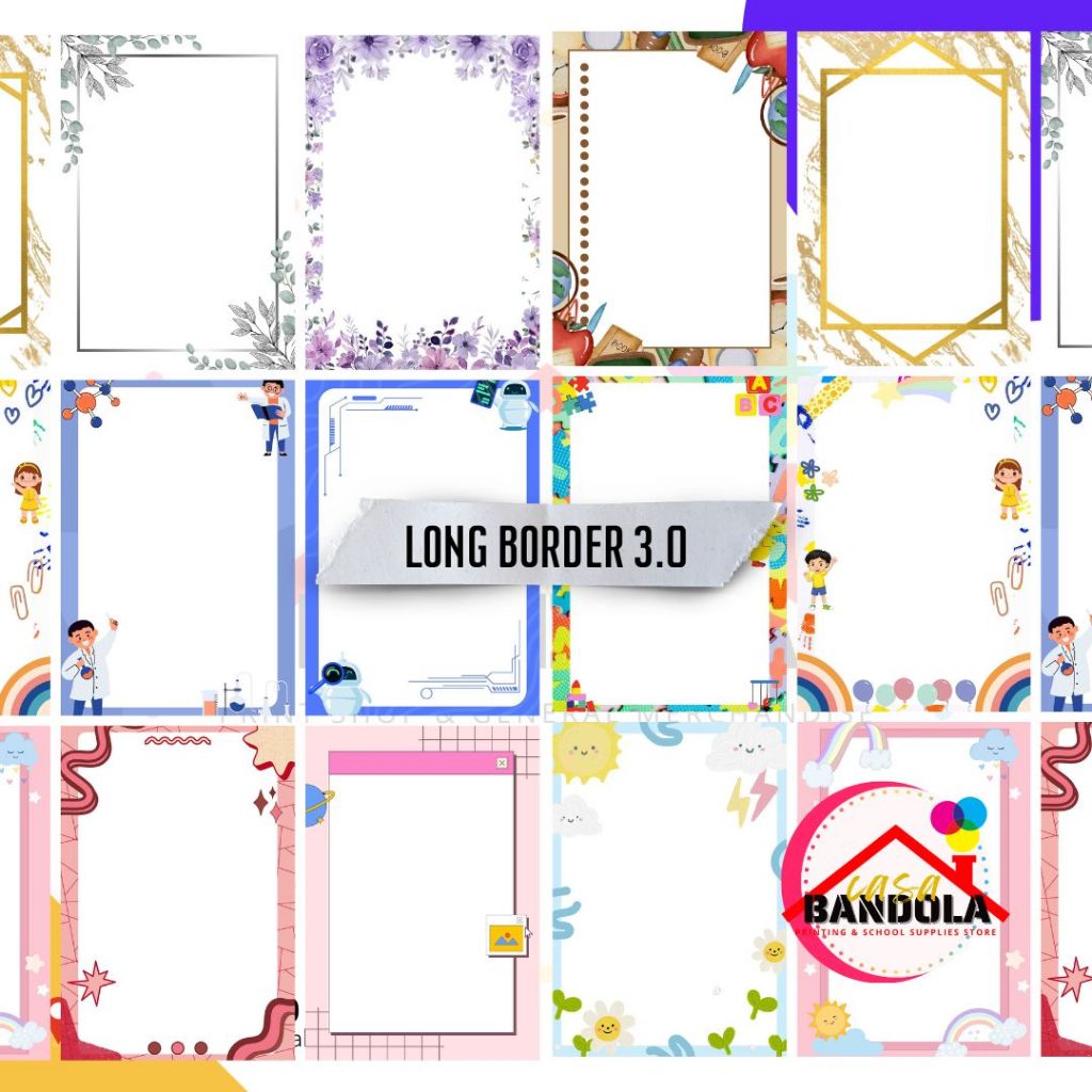 LONG FOLIO BORDER 3.0 (5sheets) DESIGN PAPERS For School Cover Page ...